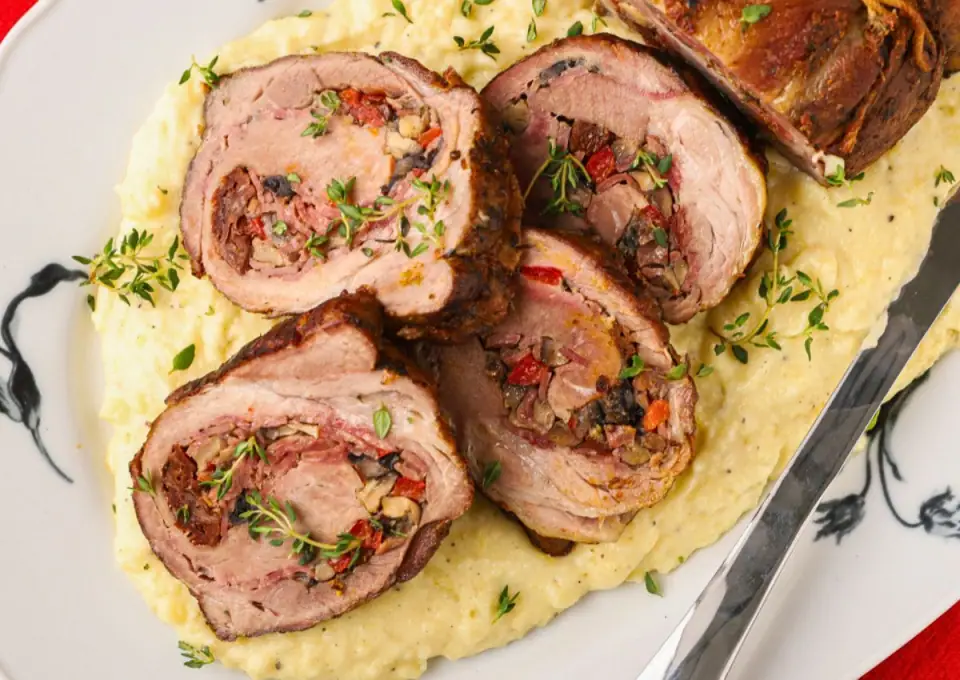Stuffed Pork Loin w/ Bacon, Sun-Dried Tomatoes & Mushrooms