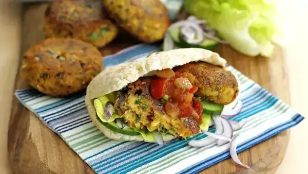 Falafel burgers in pita bread