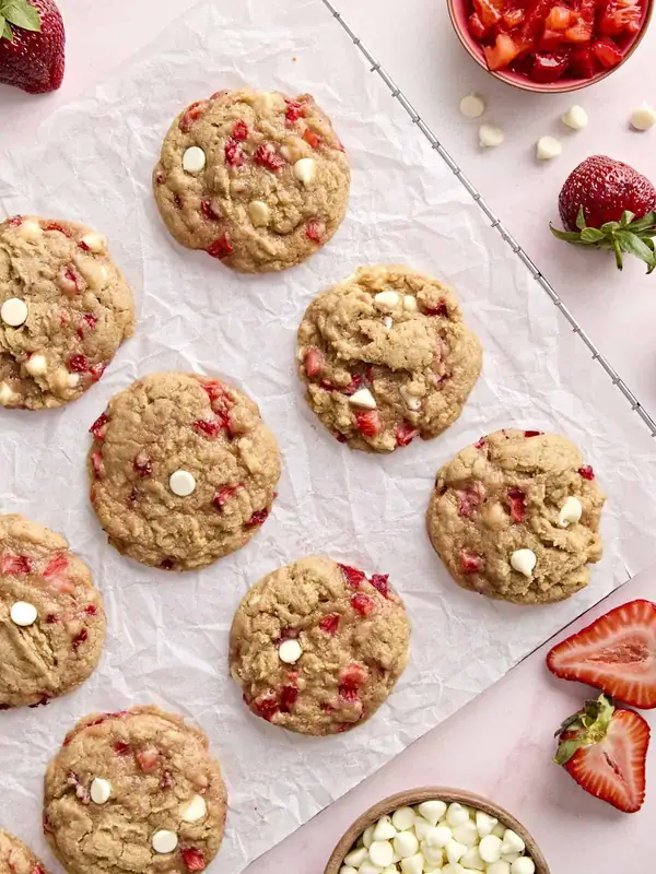 Sweet, Chewy Strawberry Cookies Made with Real Berries
