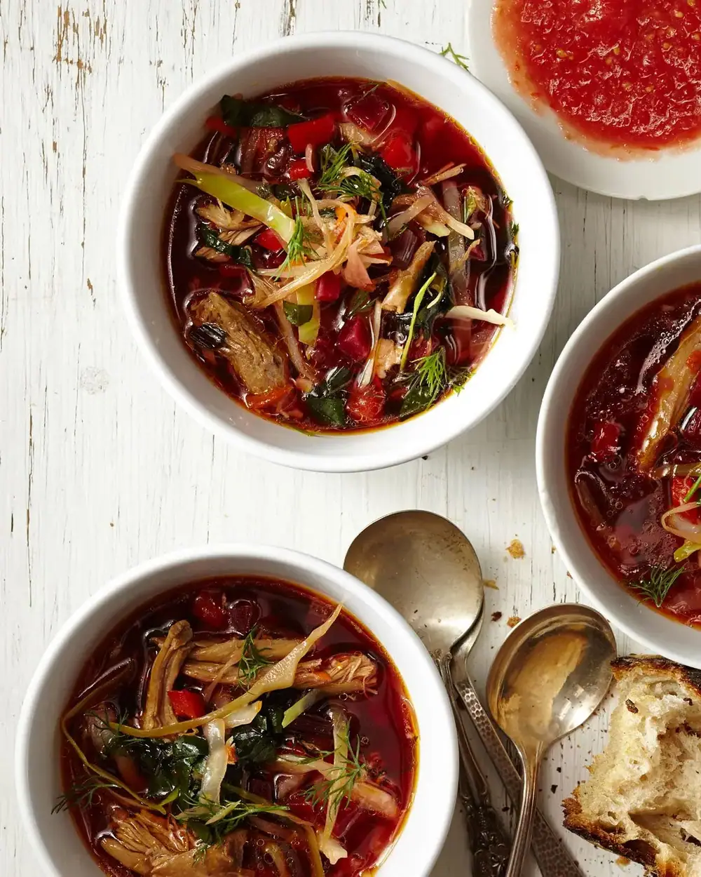 Duck Borscht with Fermented Tomato Sauce