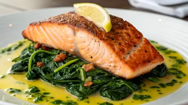Why is it recommended to leave the salmon skin on when cooking it?