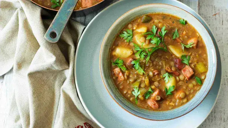 Lentil soup with smoked meat