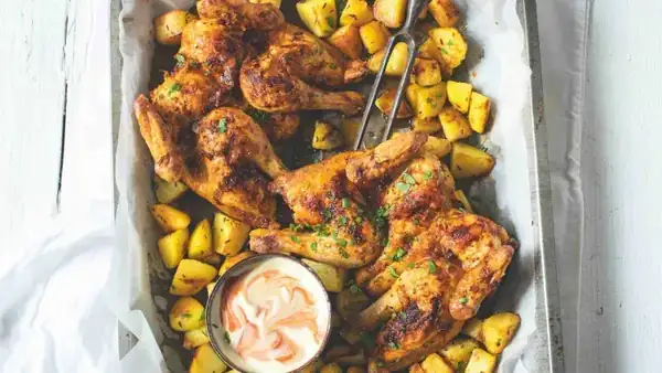 Roasted spring chicken with chips