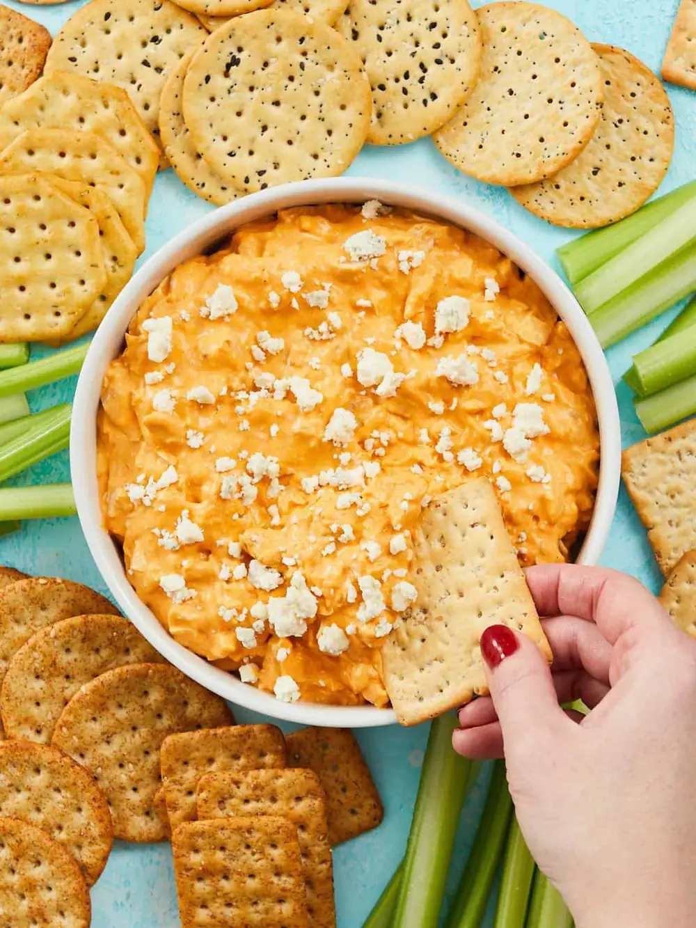My buffalo chicken dip is creamy, spicy, and perfect for game day!