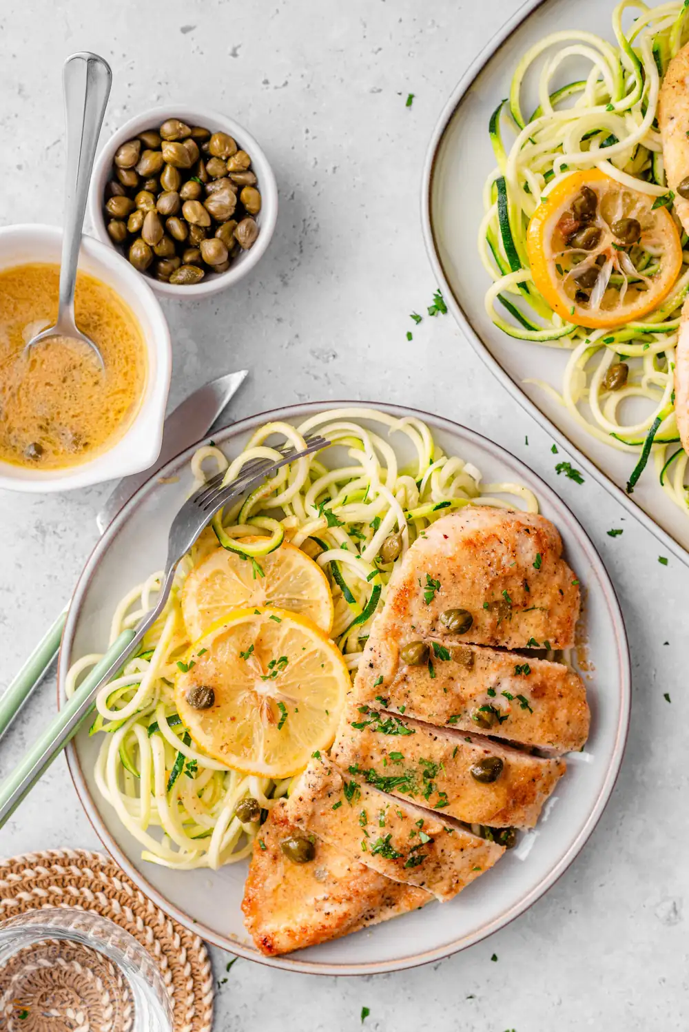 Chicken piccata with zucchini noodles