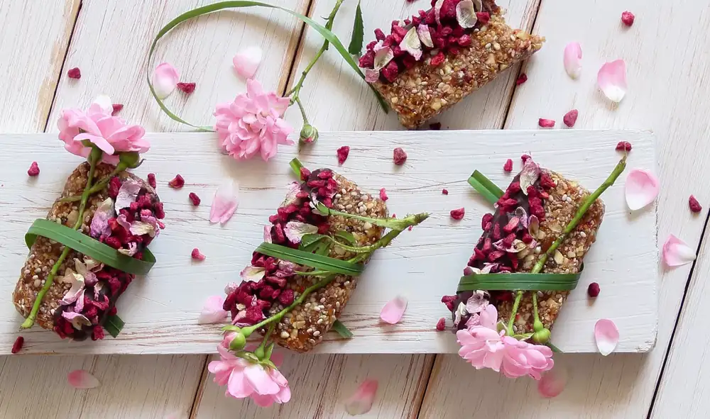Chocolate-Dipped Raspberry Rose Oat Bars