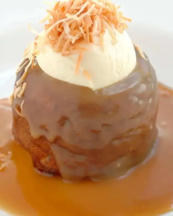 Banana and Macadamia Pudding with Coconut Butterscotch Sauce