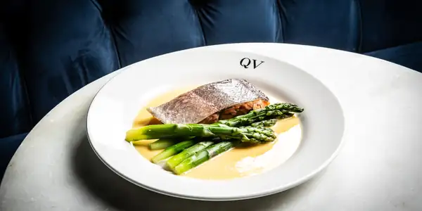 Cured trout with asparagus and vermouth beurre blanc