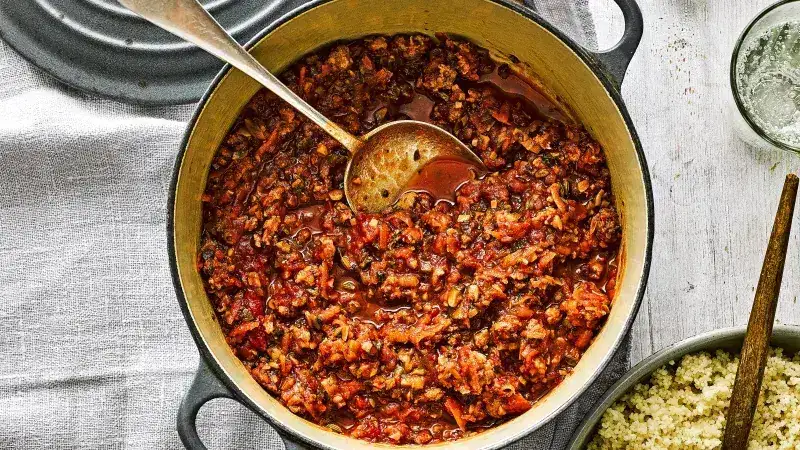 Mushroom ragout with sausages