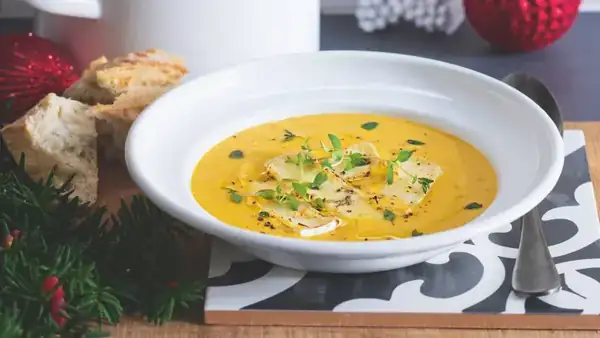 Creamy soup with brie cheese
