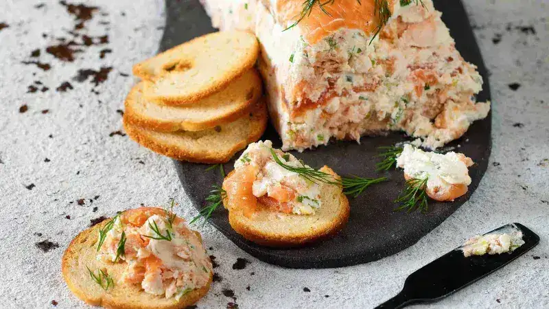 Smoked and baked salmon terrine