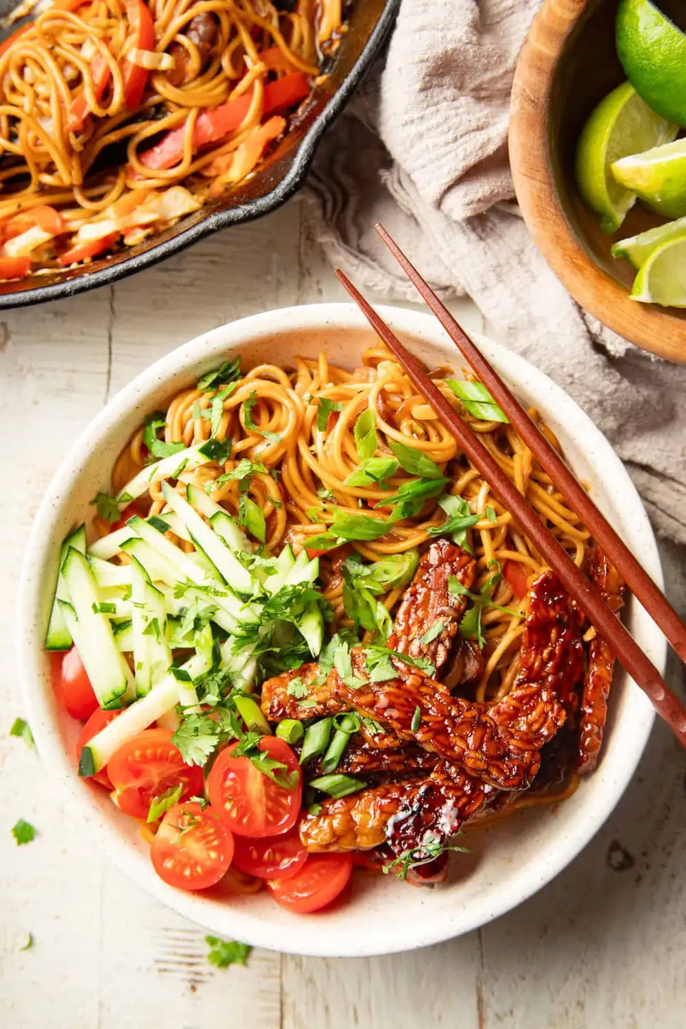 Sweet & Spicy Tempeh Peanut Noodle Bowls