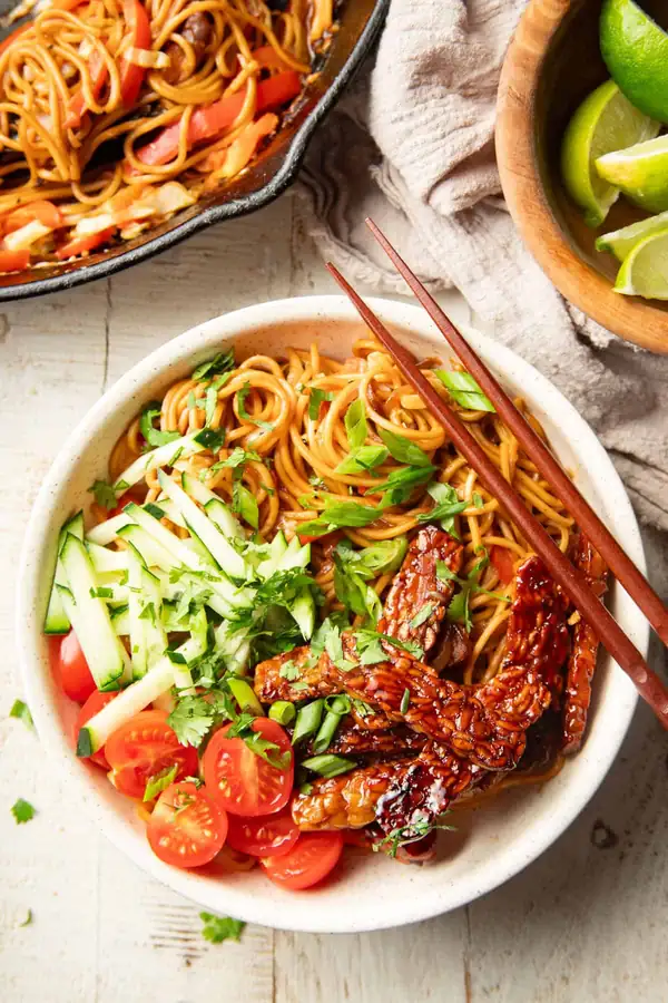 Sweet & Spicy Tempeh Peanut Noodle Bowls