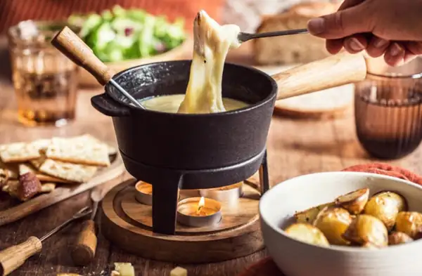 Homemade fondue from Saboya (Comté, Beaufort, Emmental cheeses)