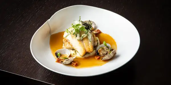Pan-Fried Sea Bass, Chorizo, Miso And Doenjang Clam Sauce Recipe