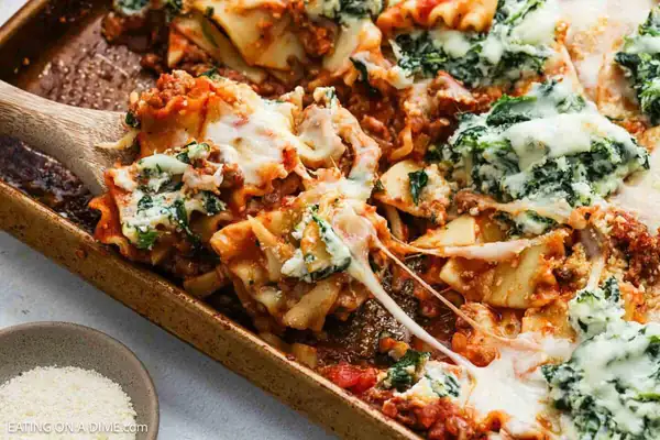 This sheet pan lasagna feeds 12 with no layering, no assembly and no stress