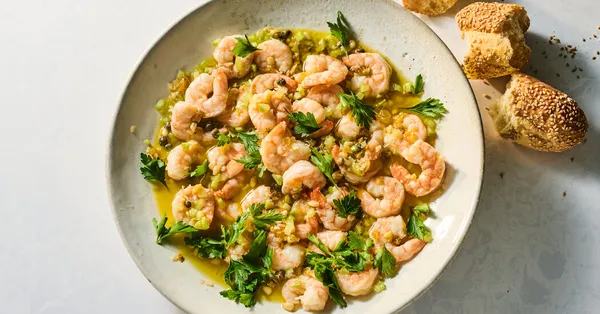 Receta de gambas con cítricos, alcaparras y apio • 5★ • 40 min