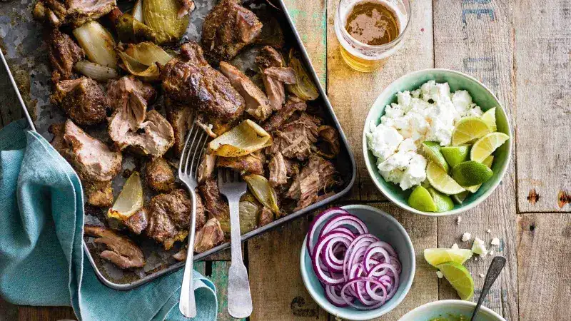 Mexican slow-roasted pork with green salsa
