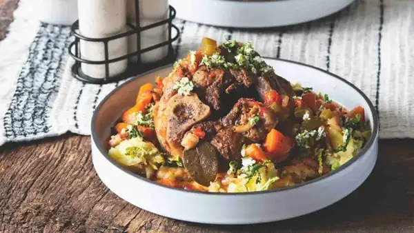 Pork ossobuco with horseradish gremolata and mashed potatoes