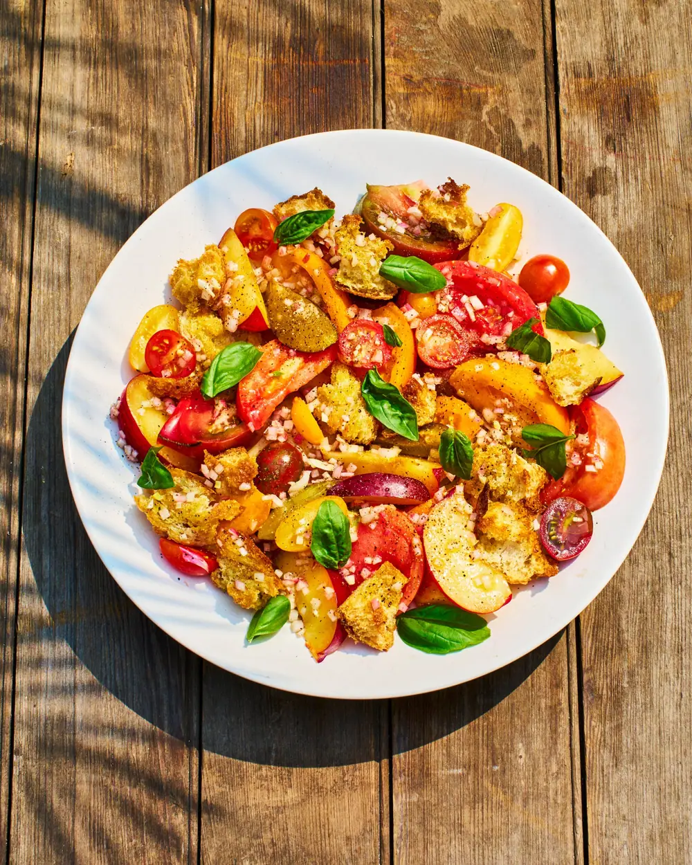 Heirloom Tomato and Stone Fruit Salad with Croutons Recipe