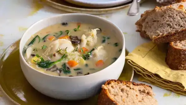 Potato soup with pelmeni