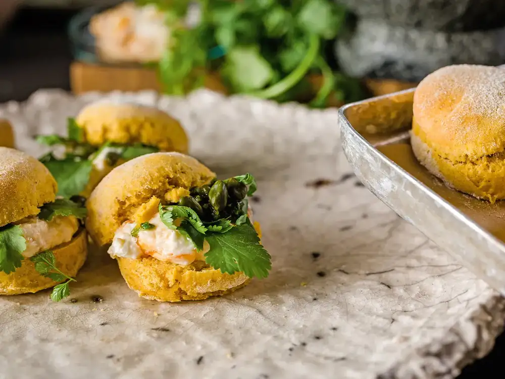 Pumpkin scones with apricot and pistachio pesto