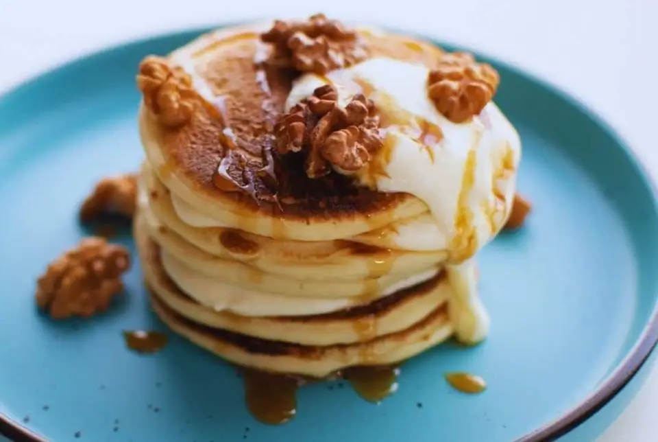 Pancakes with Brie Cream, Honey and Walnuts