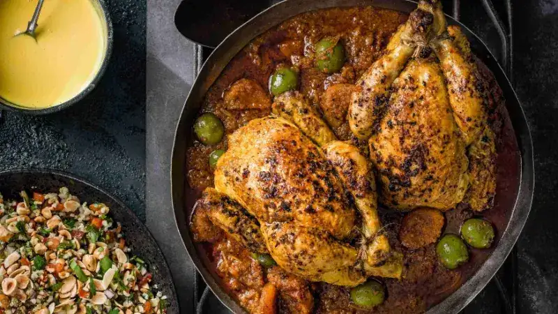 Baby chicks with bulgur and saffron yogurt