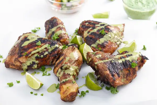 Peruvian grilled chicken with creamy green sauce & special marinade