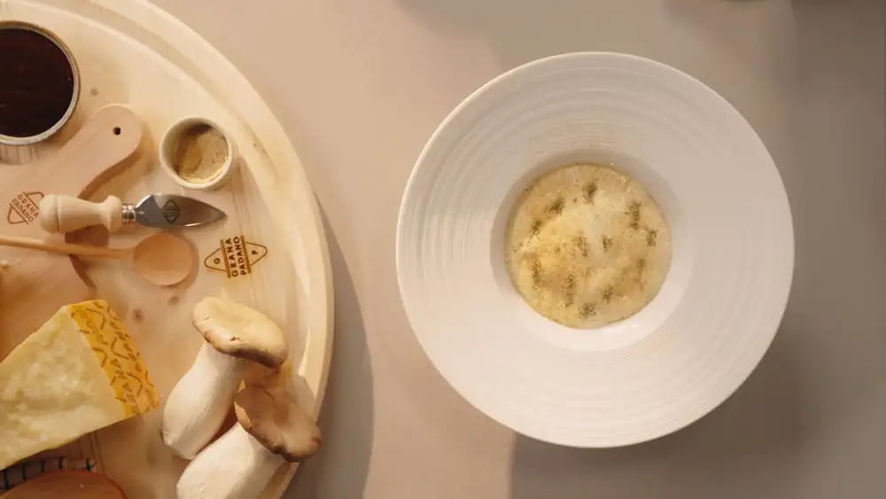 Soft Grana Padano Riserva, coffee, wholemeal bread and cardoncelli mushrooms