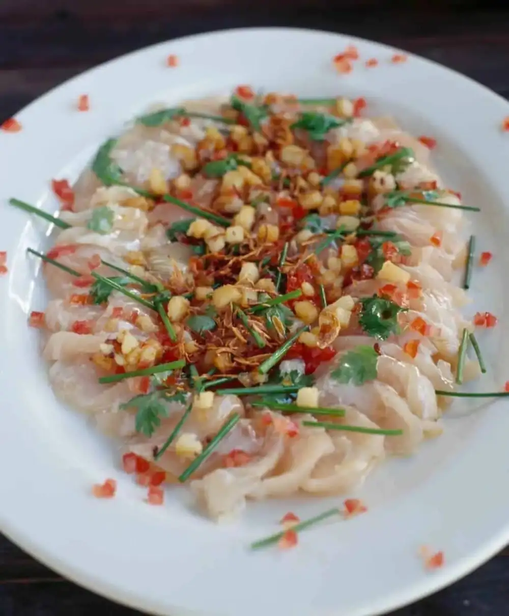 Mackerel Sashimi with Hot Shallot Oil & Chili