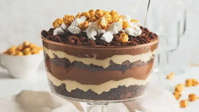Chocolate-caramel trifle with chestnut puree
