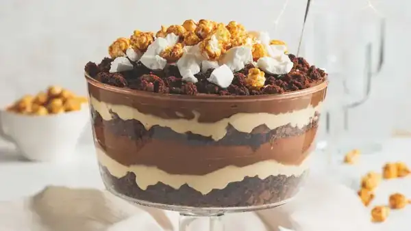 Chocolate-caramel trifle with chestnut puree