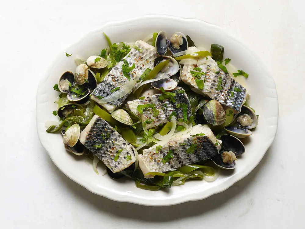 Basque-Style Fish With Green Peppers and Manila Clams