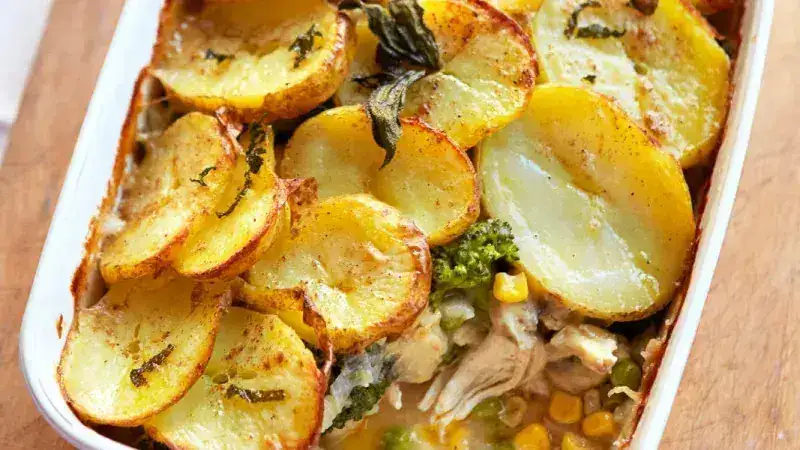 Chicken baked with mushrooms and potatoes