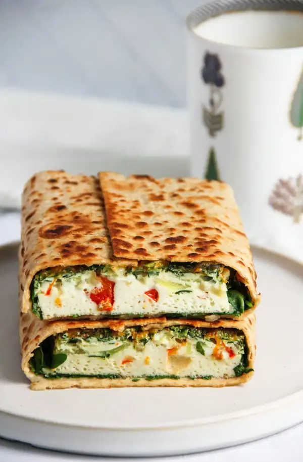 Egg white cake with vegetables and bold Indian flavors