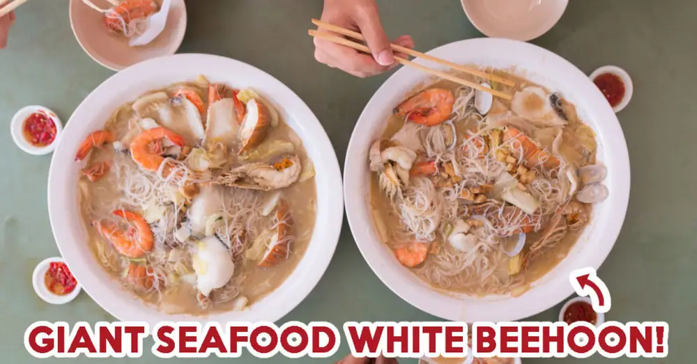 Reseña de Woon Woon Pek Beehoon: Fideos de arroz blancos gigantes con mariscos en Changi Village