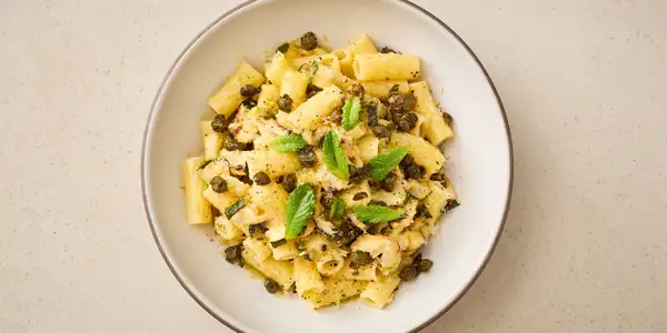 Charred Courgette Rigatoni In A Lemon And Mint Butter Sauce Recipe
