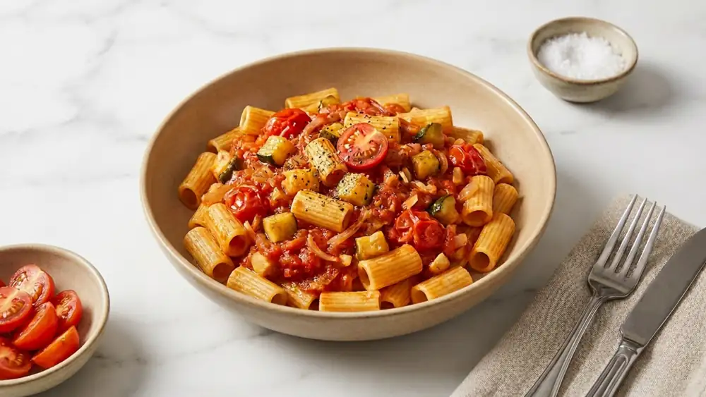 Pasta rápida con calabacín y tomate para el final del día