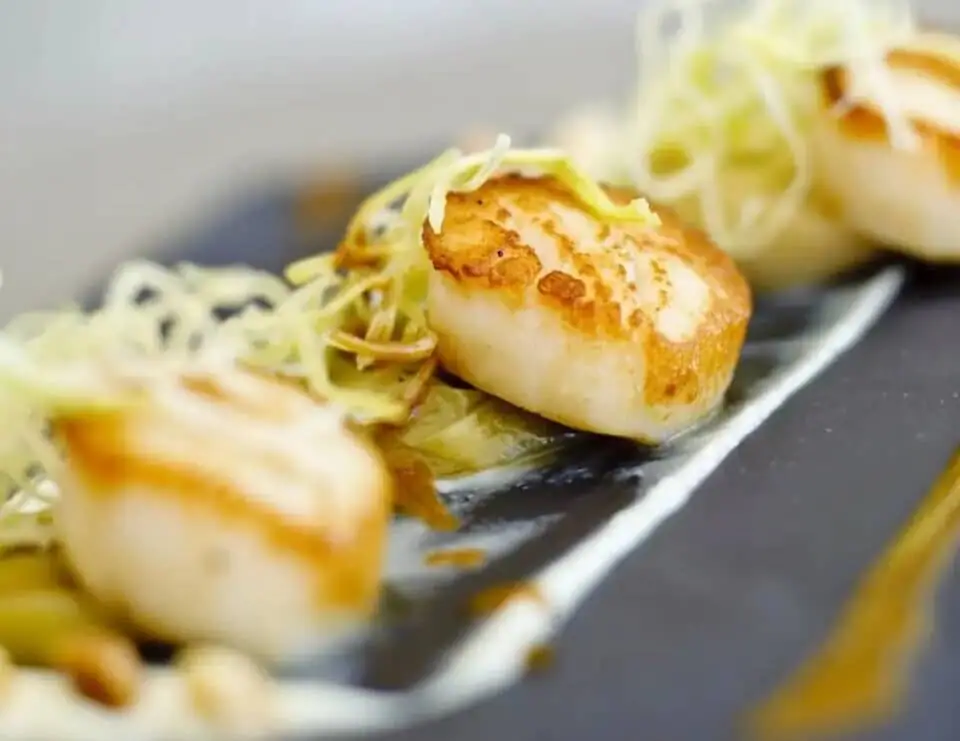 Grilled Scallops w/ Jerusalem Artichoke & Apple Balsamic