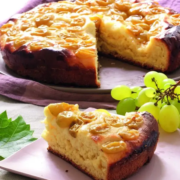 Sweet focaccia with white grapes, a harvest snack