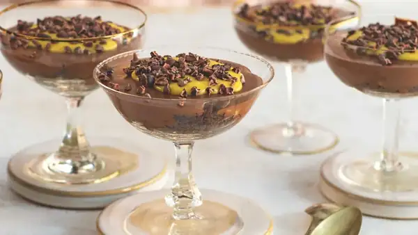 Chocolate mousse with passion fruit cream