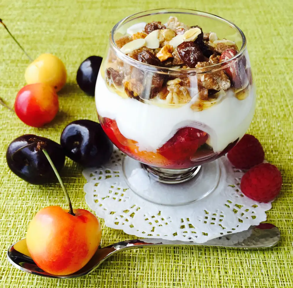 Cherry And Raspberry Breakfast Yoghurt Pots