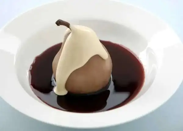 Wine Poached Pears with Marsala Sabayon