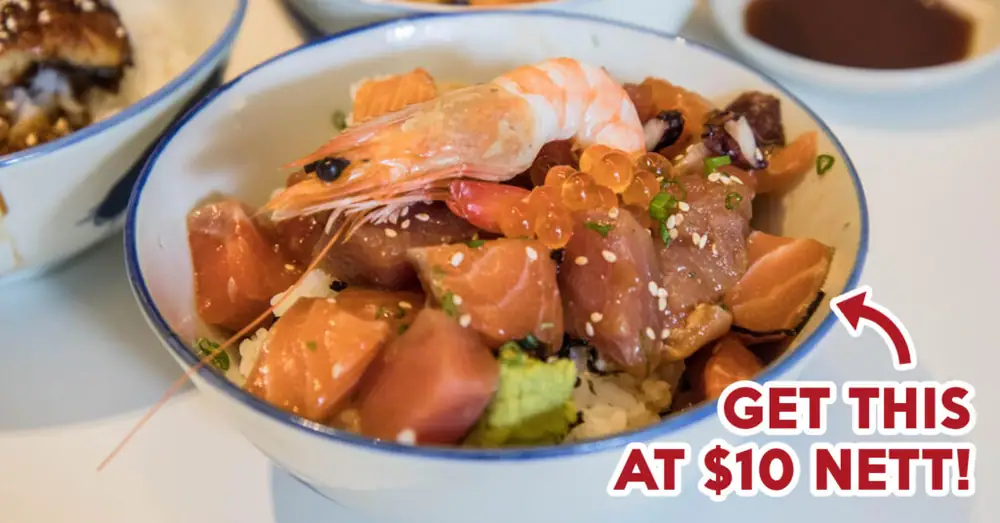 Reseña de District Sushi: Bara Chirashi Don y Salmon Mentaiyaki a $10 cada uno en Sunshine Plaza