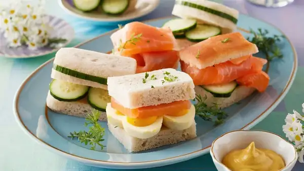 Tea sandwiches: small, refined, crustless