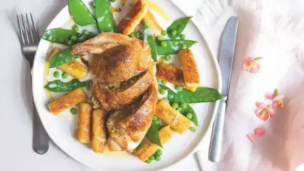 Chicken supreme with potato gnocchi and allemande sauce