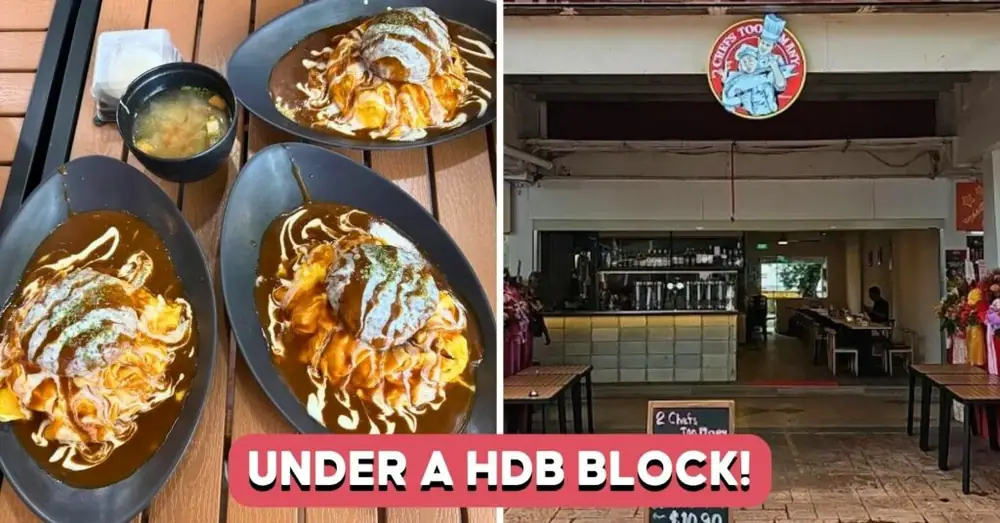 Este restaurante japonés, ubicado debajo de hdB, ofrece arroz con hamburguesa y omu por $14.90 en Changi Village