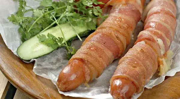 Bacon-Wrapped Sausages with Cheese