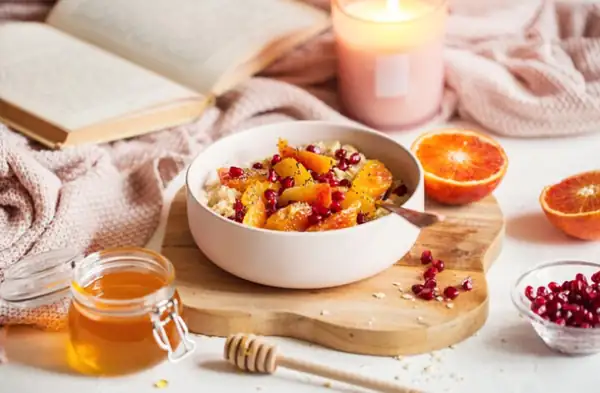 Vitamin-rich oatmeal porridge with blood orange and pomegranate